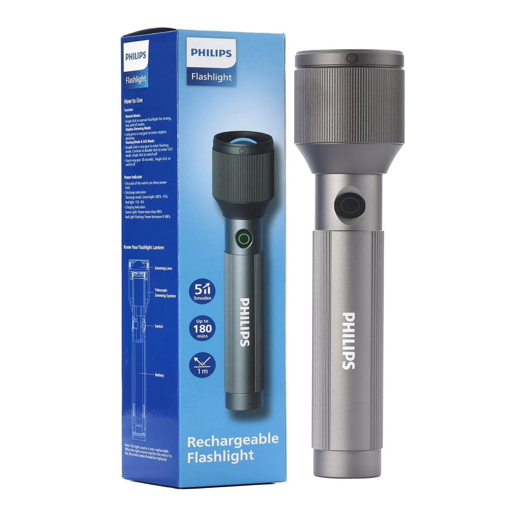 Philips Aircraft Aluminium Alloy Zoom LED Rechargeable Flashlight, 1100 lumens, SFL5141/56 Mohammed Fakhroo& Bros.