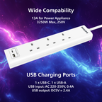 Philips Extension Cord , 3 Port UK, 1X USB-A & 1X USB-C, 3M, White - CHP4131WB/89