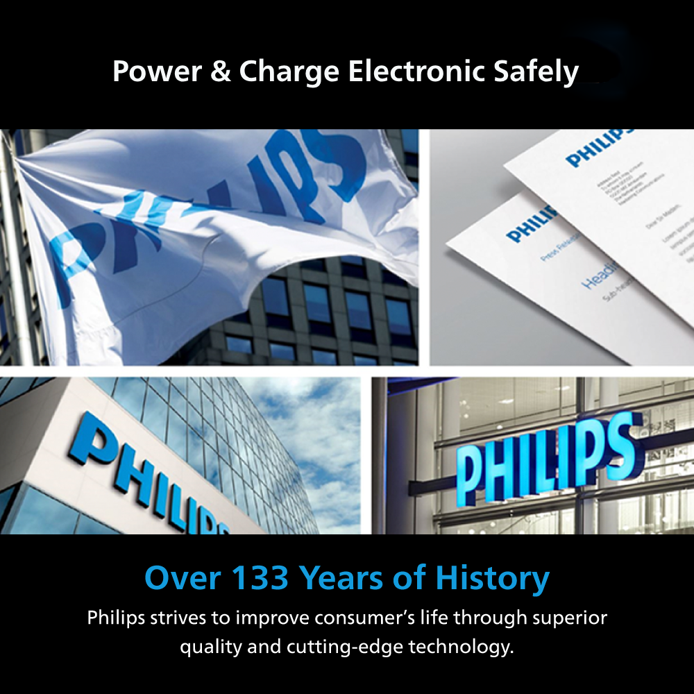 Philips Power Extension Cord, 4 Sockets, 1 USB & 1 Type C, 3M, White - CHP4141WB/89