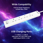 Philips Power Extension Cord, 4 Sockets, 1 USB & 1 Type C, 3M, White - CHP4141WB/89
