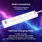 Philips 3-Way Power Extension Cord, 2M, 2 USB-A/1-C with Master Switch, CHP8231WA/89 – White