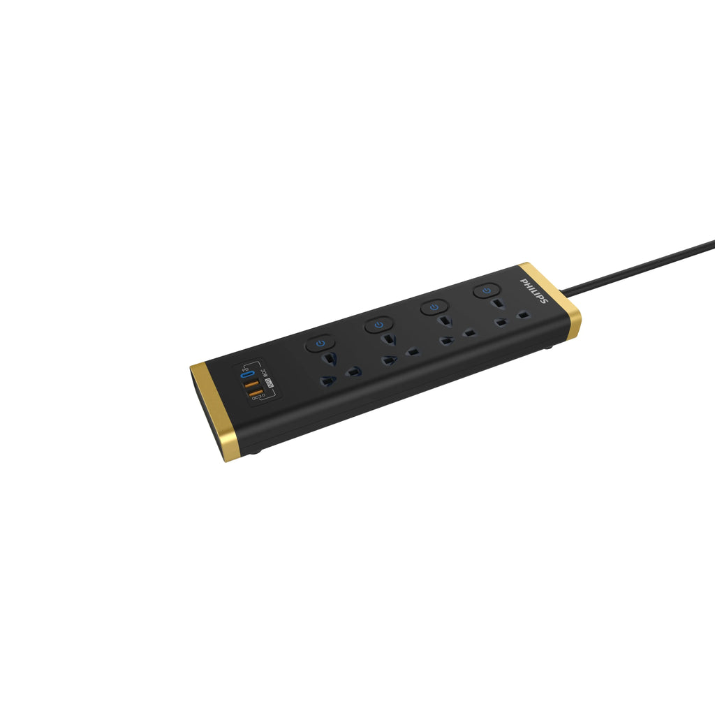 Philips Power Extension CHP8443BB/89 - 4 Outlets & 3 Meters, 2 USB A, 1 USB C- PD 30W Mohammed Fakhroo& Bros.