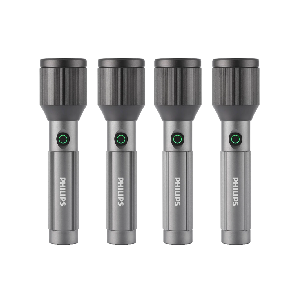 Philips Aircraft Aluminium Alloy 22cms Zoom LED Rechargeable Flashlight – 1000Lumens, 900m Range, 2000mAh SFL2142C4/56 ( PACK OF 4 ) Mohammed Fakhroo& Bros.