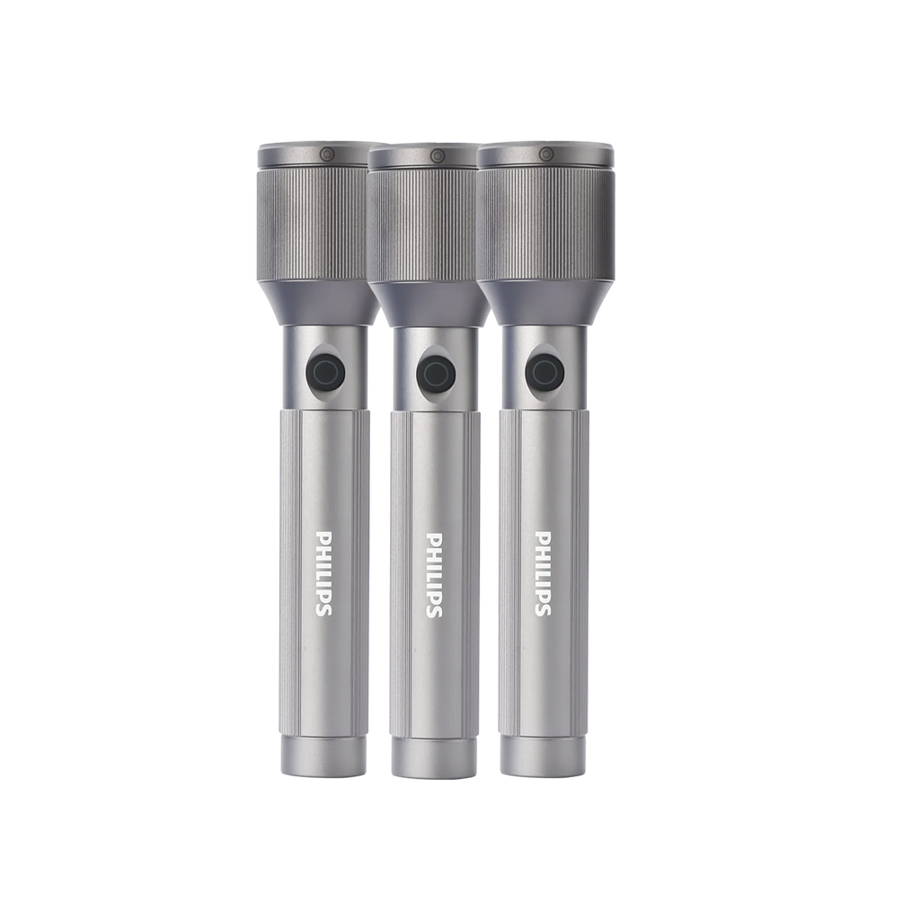 Philips Aircraft Aluminium Alloy 25cms Zoom LED Rechargeable Flashlight – 1100Lumens, 950m Range, 3000mAh SFL2143C3/56 ( PACK OF 3 ) Mohammed Fakhroo& Bros.