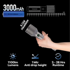 PHILIPS Aircraft Aluminium Alloy 25cms Zoom LED Rechargeable Flashlight – 1100Lumens, 950m Range, 3000mAh SFL2143/56