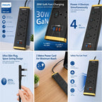 Philips Power Extension CHP8443BA/89 - 4 Outlets & 2 Meters, 2 USB A, 1 USB C- PD 30W Mohammed Fakhroo& Bros.