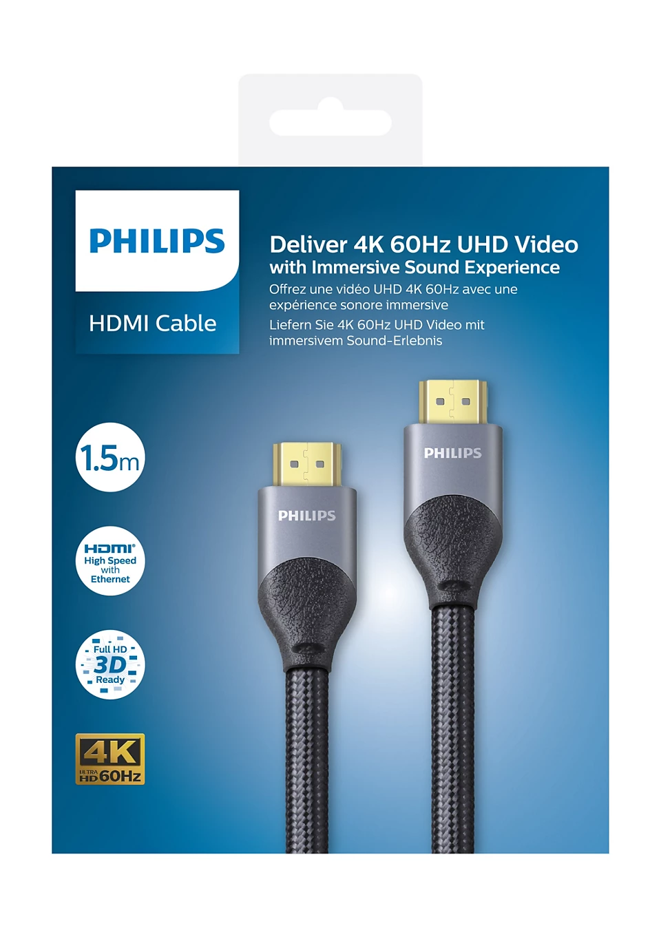 Philips  HDMI cable, 4K 60Hz, 1,5 m, 18 Gbps - SWV7015/10