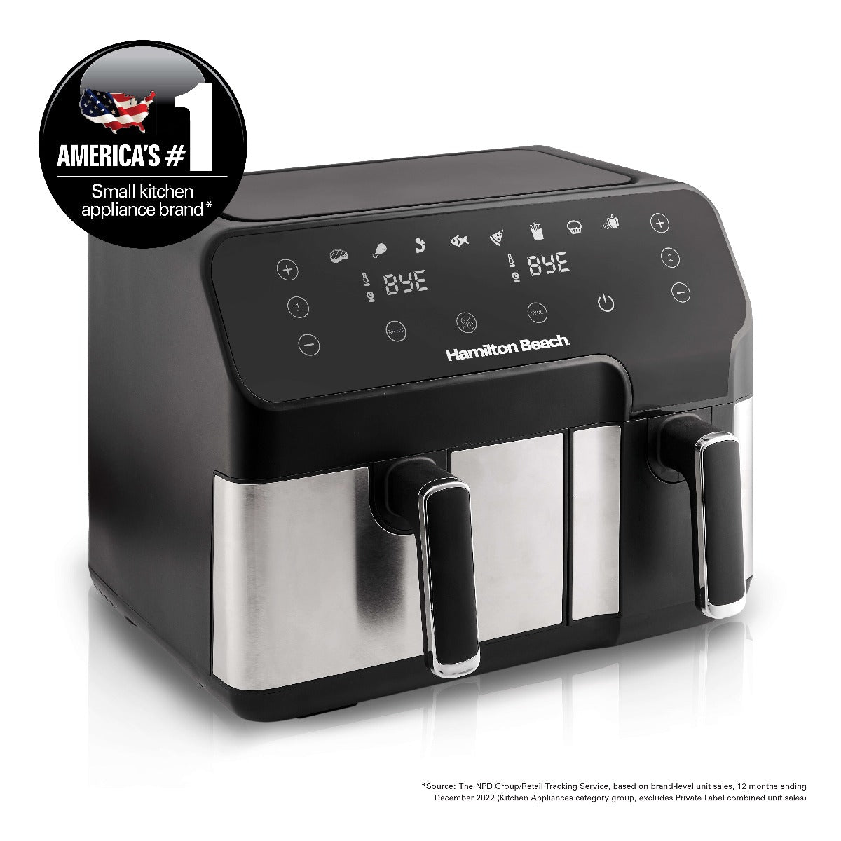 Hamilton Beach Dual Size 8.5L Digital Air Fryer, 5.3L and 3.2L capacity baskets-independently controlled + SYNC Finish Function, 8-in-1 cooking modes, 1700 Watts, AF5232-ME