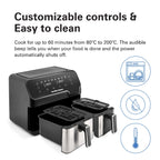 Hamilton Beach Dual Size 8.5L Digital Air Fryer, 5.3L and 3.2L capacity baskets-independently controlled + SYNC Finish Function, 8-in-1 cooking modes, 1700 Watts, AF5232-ME