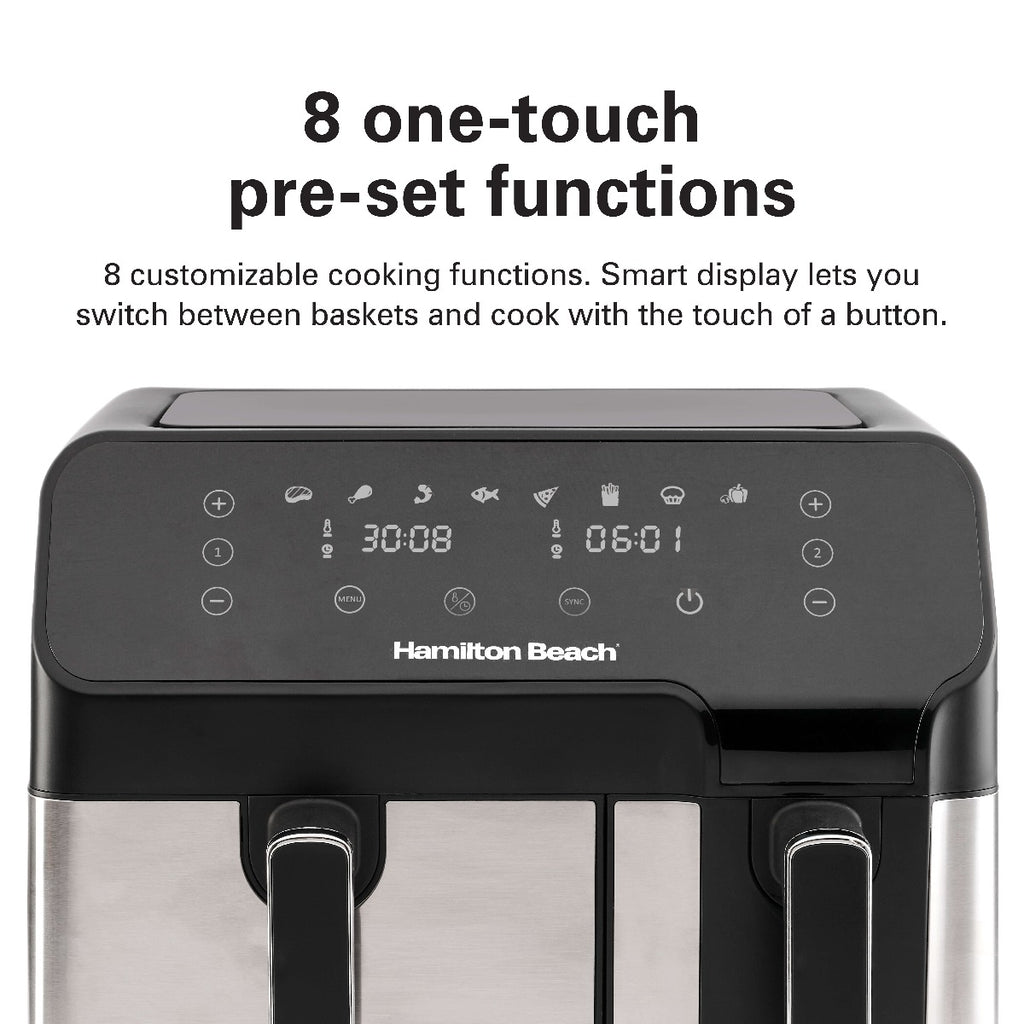 Hamilton Beach Dual Size 8.5L Digital Air Fryer, 5.3L and 3.2L capacity baskets-independently controlled + SYNC Finish Function, 8-in-1 cooking modes, 1700 Watts, AF5232-ME