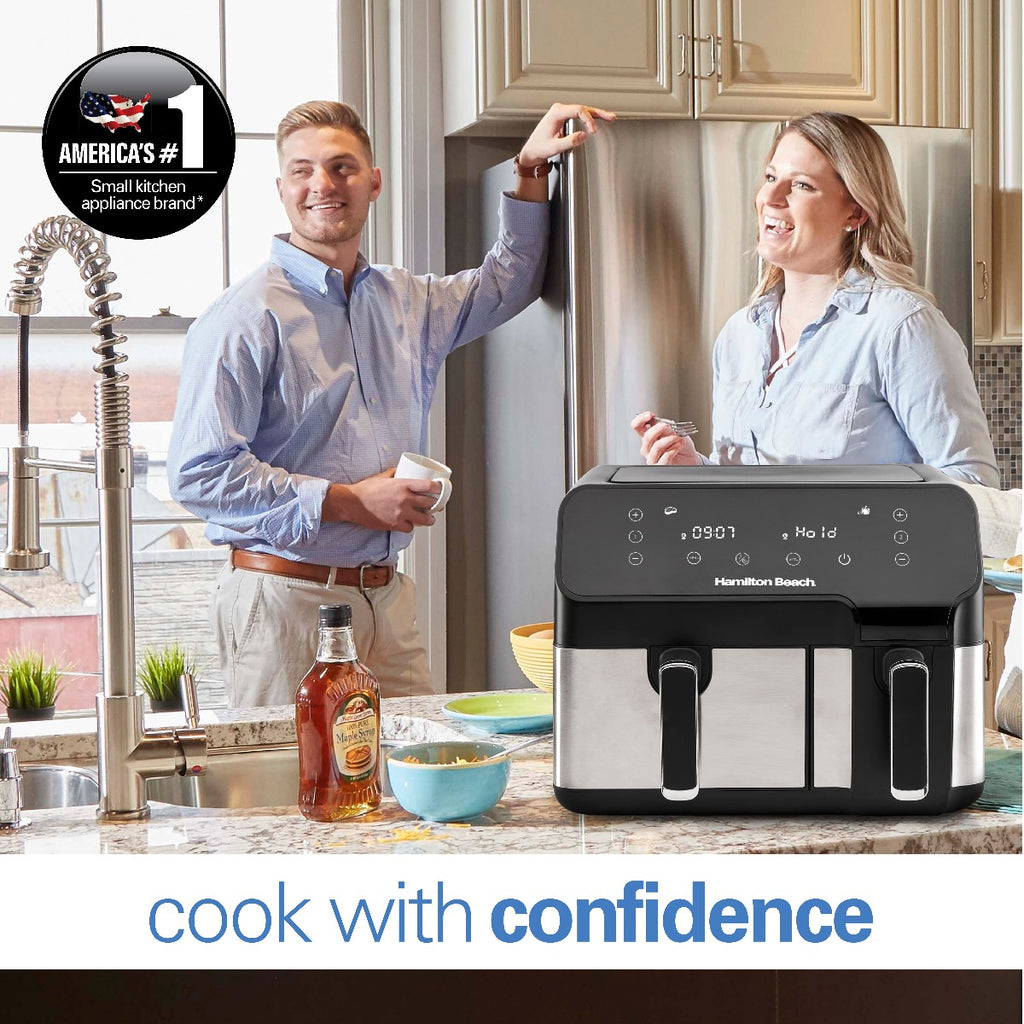 Hamilton Beach Dual Size 8.5L Digital Air Fryer, 5.3L and 3.2L capacity baskets-independently controlled + SYNC Finish Function, 8-in-1 cooking modes, 1700 Watts, AF5232-ME