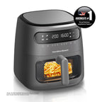 Hamilton Beach Digital Air Fryer View 8L, Large viewing window, 8 presets with dehydrate & defrost, Cook for upto 12 hours from 40°C to 200°C, 1750W, Matte Grey color, 2 Years Warranty, AFOGV8-ME.