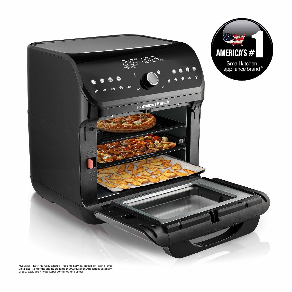 Hamilton Beach 12L Digital Air Fryer Oven, 16 cooking modes and 7 accessories to airfry, bake, roast, rotisserie grill, toast, dehydrate, defrost, reheat, keep warm, AF1212-ME