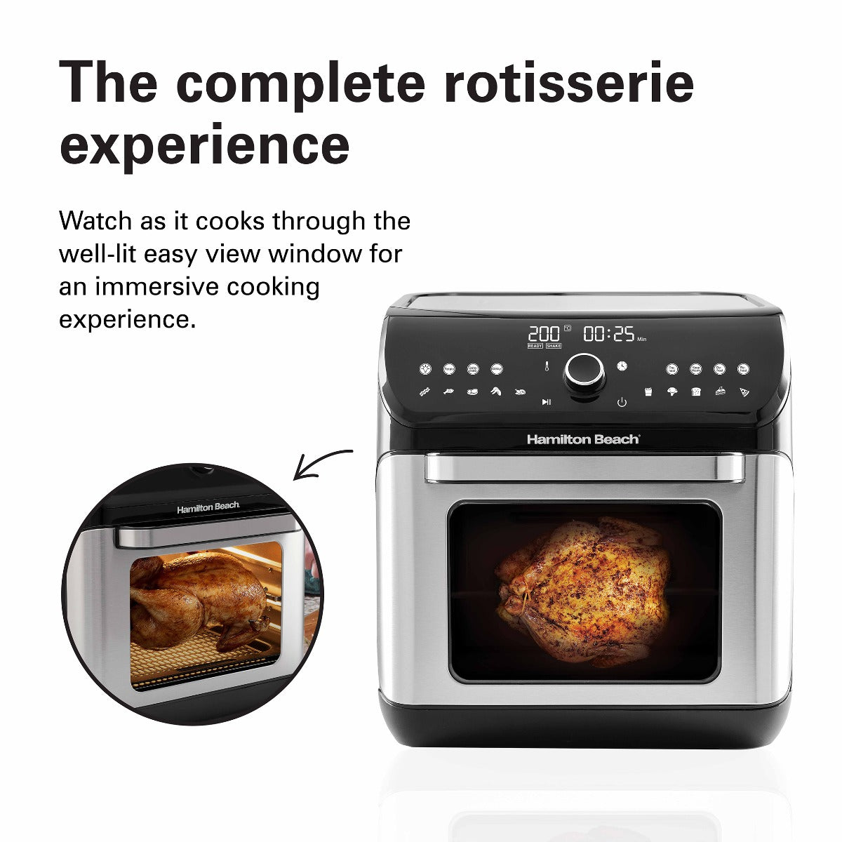 Hamilton Beach 12L Digital Air Fryer Oven, 16 cooking modes and 7 accessories to airfry, bake, roast, rotisserie grill, toast, dehydrate, defrost, reheat, keep warm, AF1212-ME