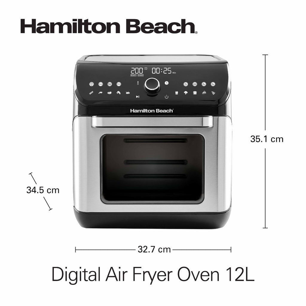 Hamilton Beach 12L Digital Air Fryer Oven, 16 cooking modes and 7 accessories to airfry, bake, roast, rotisserie grill, toast, dehydrate, defrost, reheat, keep warm, AF1212-ME