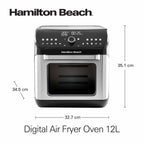 Hamilton Beach 12L Digital Air Fryer Oven, 16 cooking modes and 7 accessories to airfry, bake, roast, rotisserie grill, toast, dehydrate, defrost, reheat, keep warm, AF1212-ME