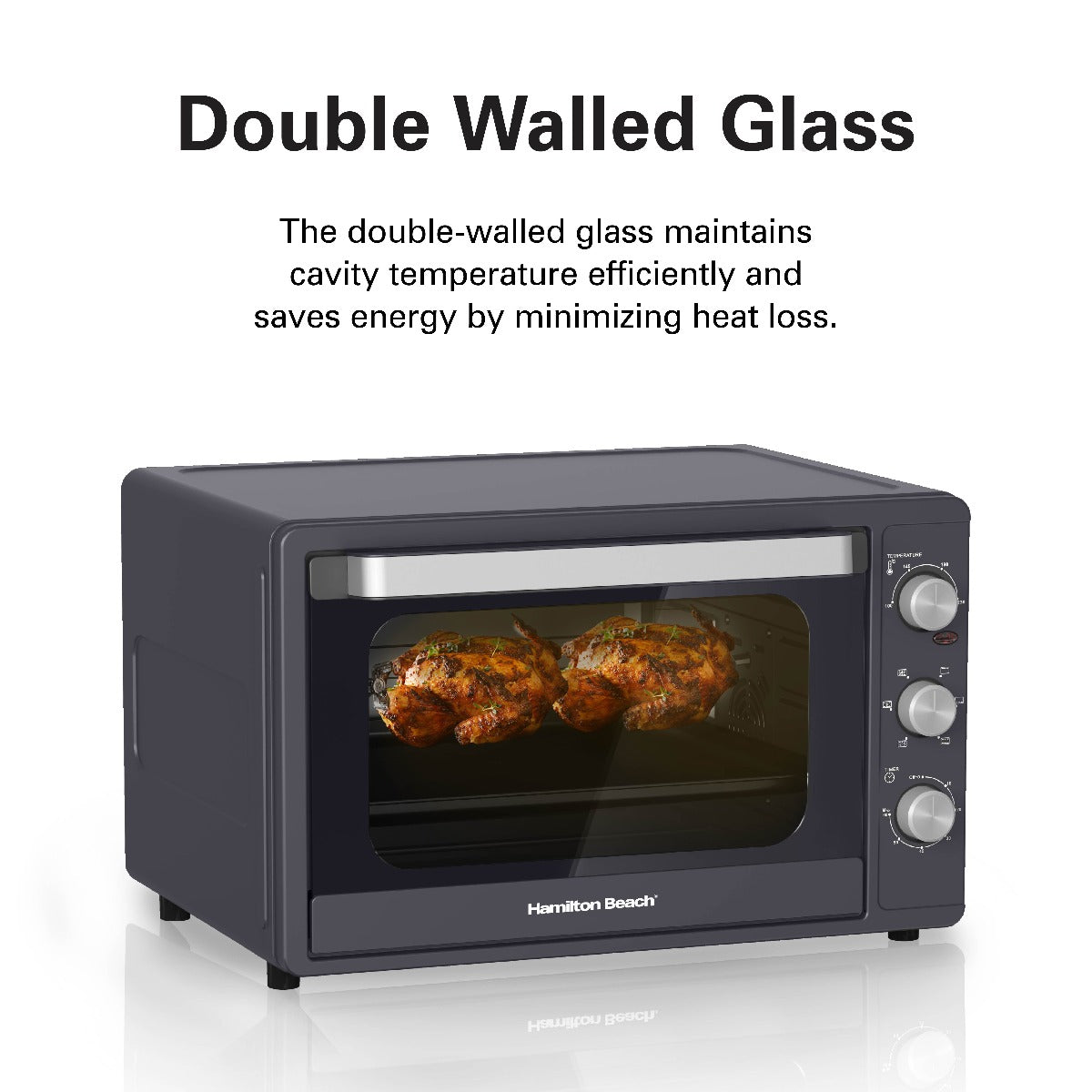 Hamilton Beach 55L 2200W Convection Toaster Oven with Rotisserie Grill, Double Walled Glass, Oyster Grey Color, 6 accessories, 6 functions, Max 230°C temp and 60 mins timer, CTGL55-ME