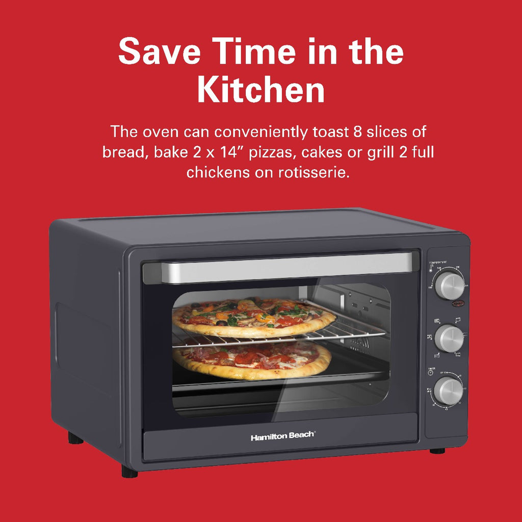 Hamilton Beach 55L 2200W Convection Toaster Oven with Rotisserie Grill, Double Walled Glass, Oyster Grey Color, 6 accessories, 6 functions, Max 230°C temp and 60 mins timer, CTGL55-ME