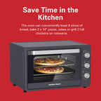 Hamilton Beach 55L 2200W Convection Toaster Oven with Rotisserie Grill, Double Walled Glass, Oyster Grey Color, 6 accessories, 6 functions, Max 230°C temp and 60 mins timer, CTGL55-ME