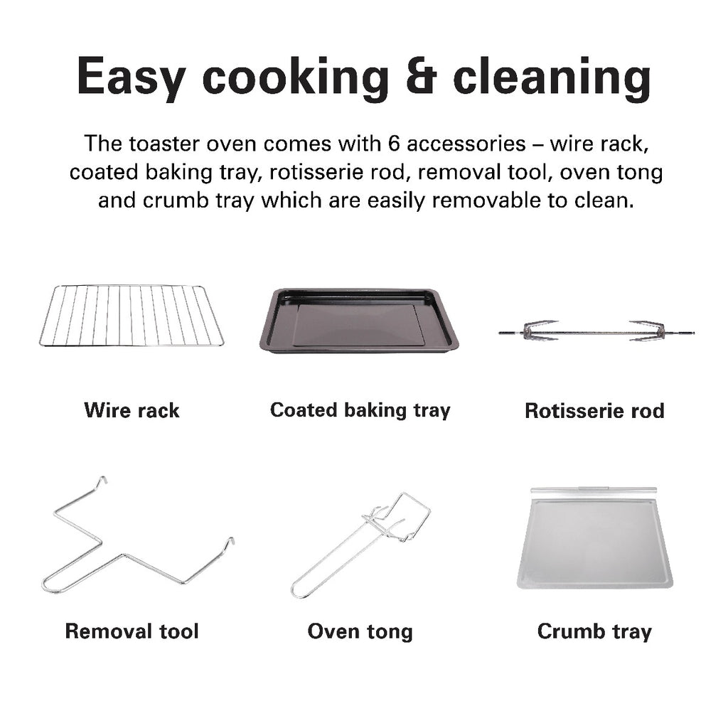 Hamilton Beach 55L 2200W Convection Toaster Oven with Rotisserie Grill, Double Walled Glass, Oyster Grey Color, 6 accessories, 6 functions, Max 230°C temp and 60 mins timer, CTGL55-ME