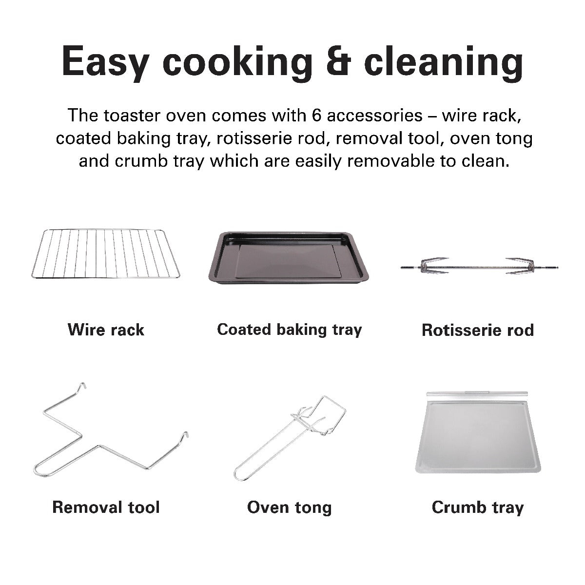 Hamilton Beach 55L 2200W Convection Toaster Oven with Rotisserie Grill, Double Walled Glass, Oyster Grey Color, 6 accessories, 6 functions, Max 230°C temp and 60 mins timer, CTGL55-ME