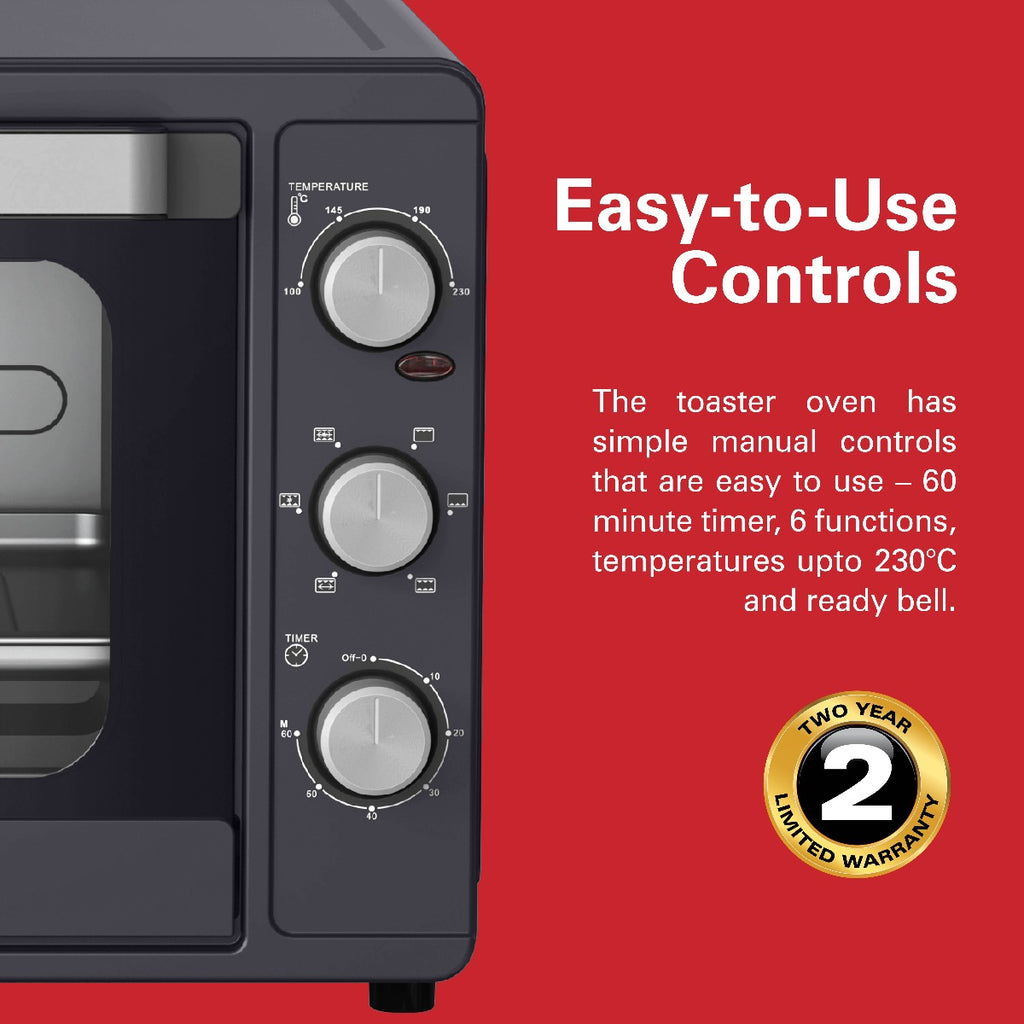 Hamilton Beach 55L 2200W Convection Toaster Oven with Rotisserie Grill, Double Walled Glass, Oyster Grey Color, 6 accessories, 6 functions, Max 230°C temp and 60 mins timer, CTGL55-ME