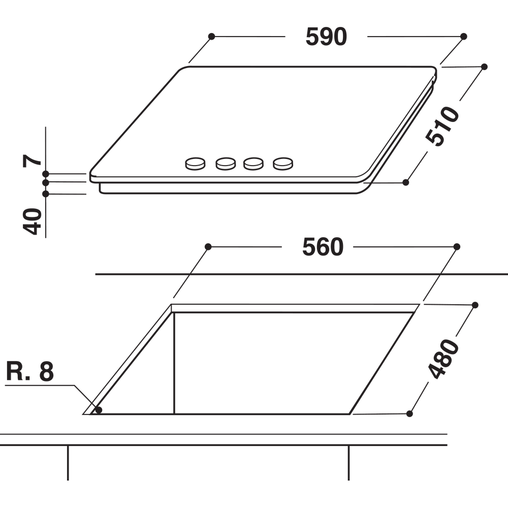 Whirlpool gas hob: 4 gas burners - GMA 6422/IX