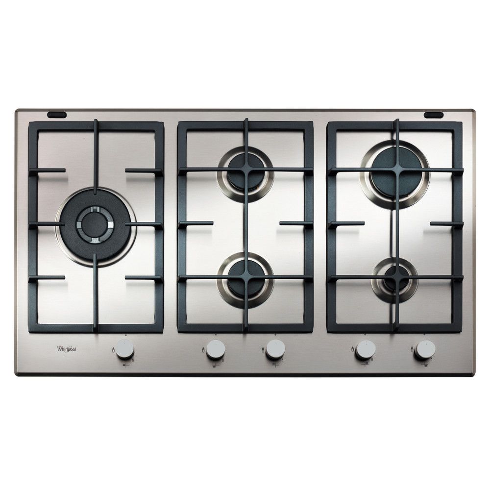 Whirlpool 90cm Hob - Gas on Metal, 5 burners, silver knobs, aluminum spreader,GMA 9522/IX