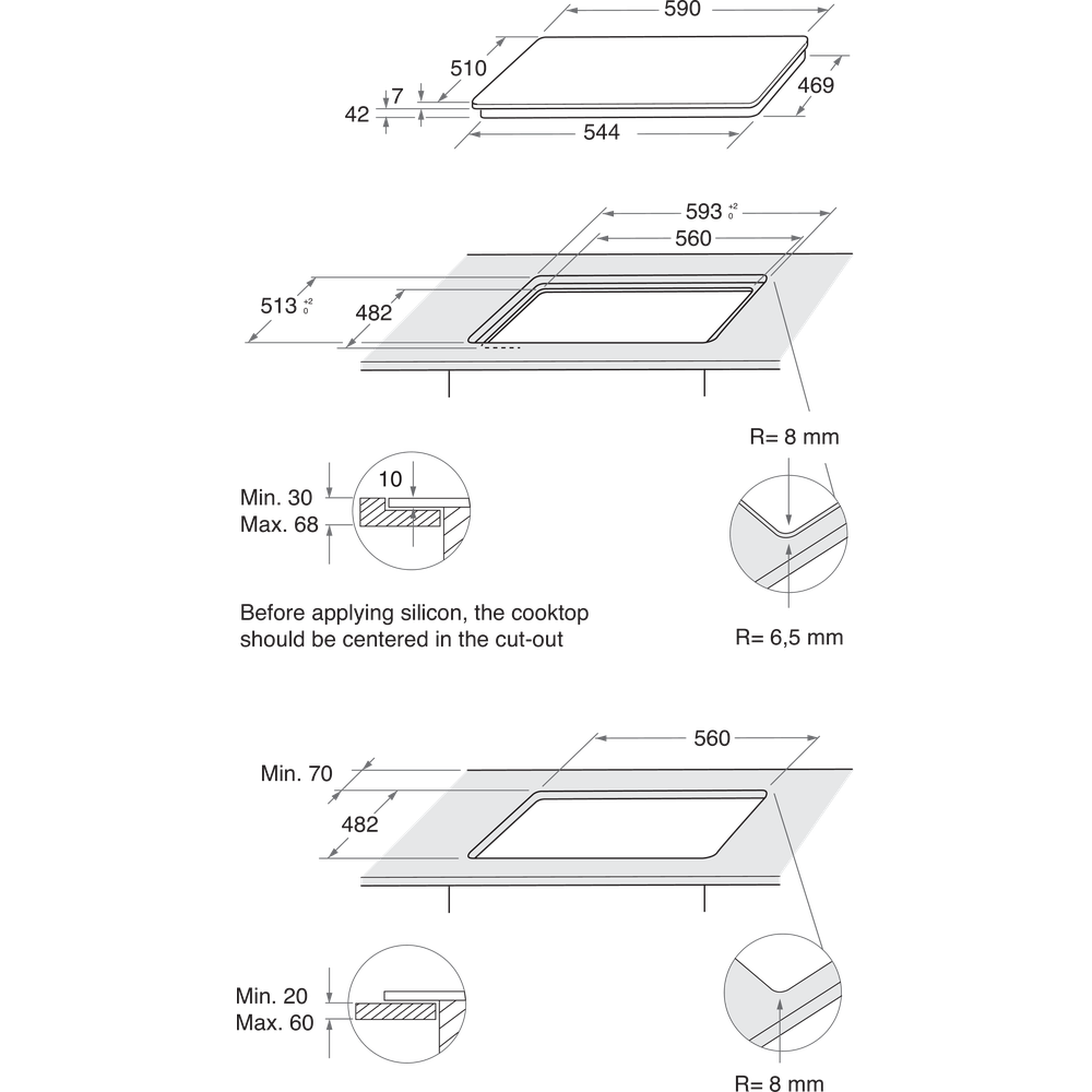 Whirlpool gas hob: 4 gas burners - GOR 615/NB