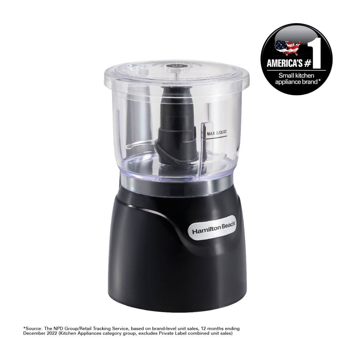 Hamilton Beach Stack and Press™ Food Chopper, 710 ml / 3 cup capacity, 350W, chop, puree, emulsify, easy cleaning with removable bowl and blade, cord wrap for easy storage, 72850-ME