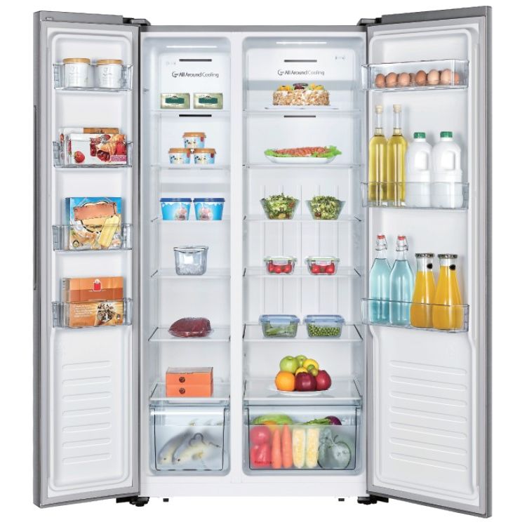 Kelon 670 LTR Side by side Refrigerator, Multi air flow, Super freezer, Moisture fresh Crisper, Metal handle, LED light, Inox