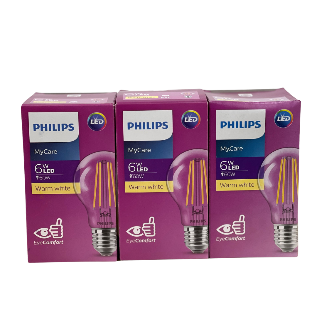 PHILIPS LED CLASSIC 6-60W A60 E27 - 3 pack bundle