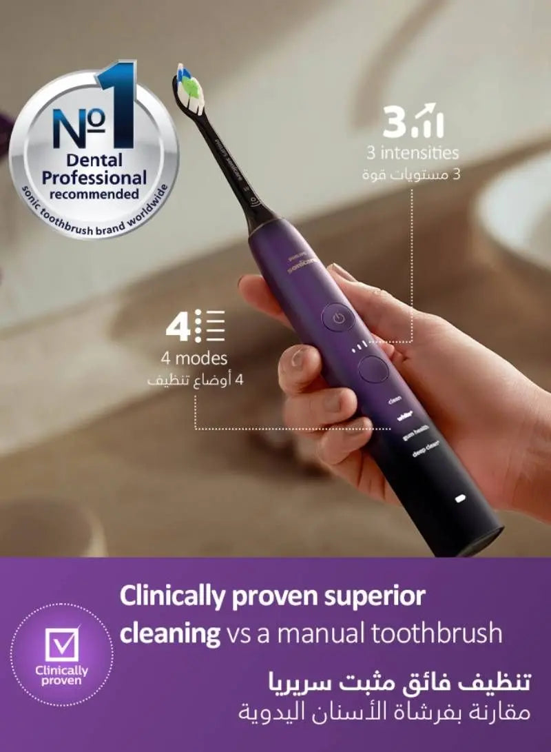 PHILIPS Sonicare DiamondClean 9000 Electric Toothbrush, 1 Brush Head, Aqua 1000% More Plaque Removal¹, Visual Pressure Sensor, 12 Brush Settings, App Connected, 14-Day Battery, Travel Case-HX9911 Mohammed Fakhroo& Bros.