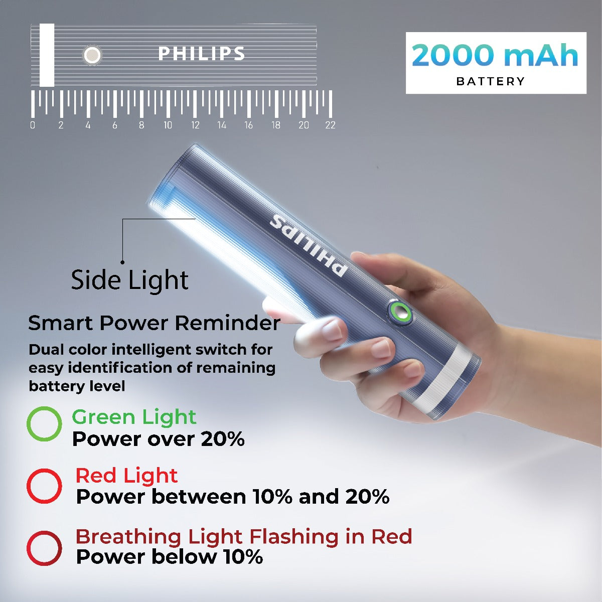 PHILIPS ABS Multi-Functional Rechargeable Flashlight & Portable Light – 400/350Lumens, 400m/150m Beam Range SFL1188/56