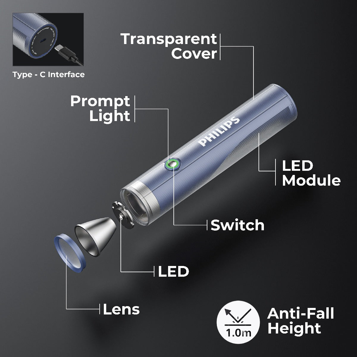 PHILIPS ABS Multi-Functional Rechargeable Flashlight & Portable Light – 400/350Lumens, 400m/150m Beam Range SFL1188/56