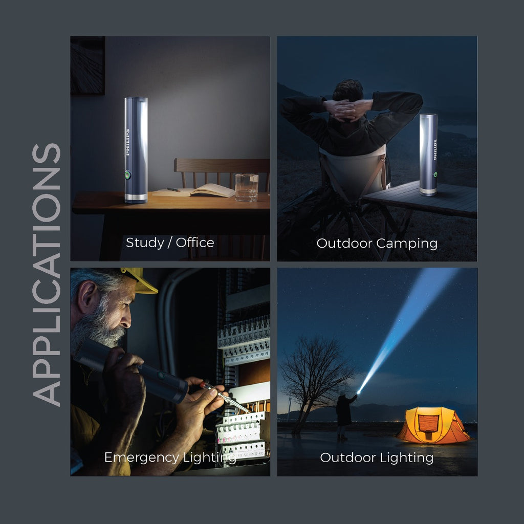 PHILIPS ABS Multi-Functional Rechargeable Flashlight & Portable Light – 400/350Lumens, 400m/150m Beam Range SFL1188/56