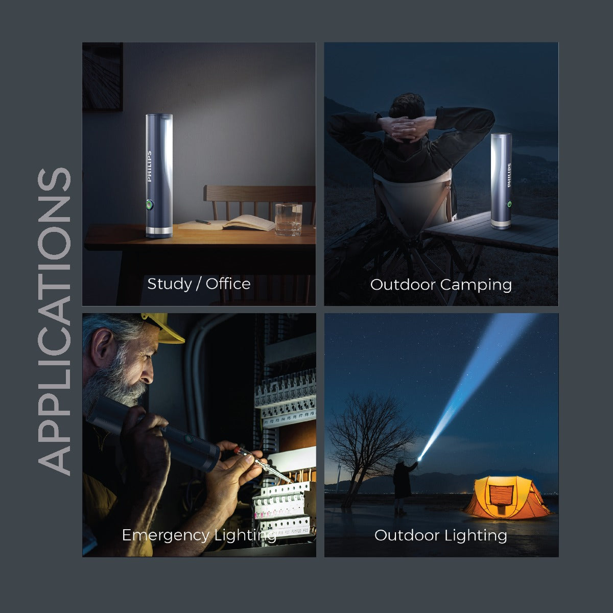 PHILIPS ABS Multi-Functional Rechargeable Flashlight & Portable Light – 400/350Lumens, 400m/150m Beam Range SFL1188/56