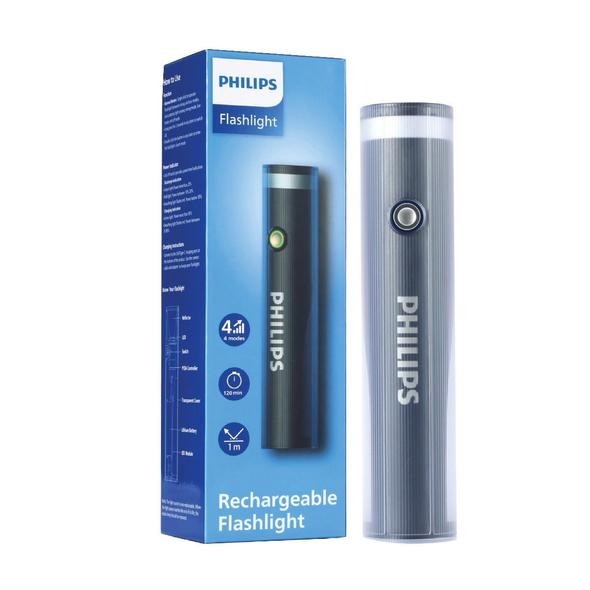 PHILIPS ABS Multi-Functional Rechargeable Flashlight & Portable Light – 400/350Lumens, 400m/150m Beam Range SFL1188/56