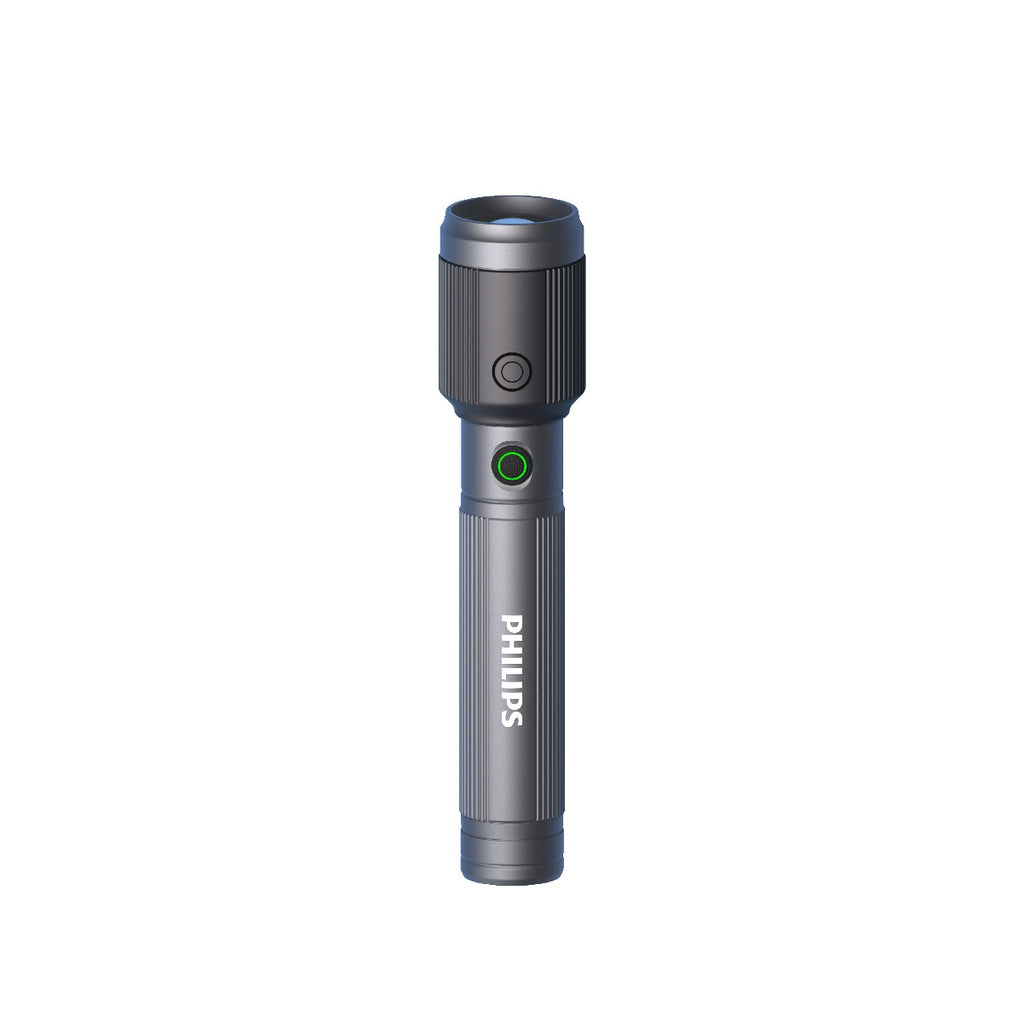 Philips Aircraft Aluminium Alloy Long Range Zoom LED Rechargeable Flashlight / Torch – 650Lumens, 300m Range 1200mAh SFL2141/56