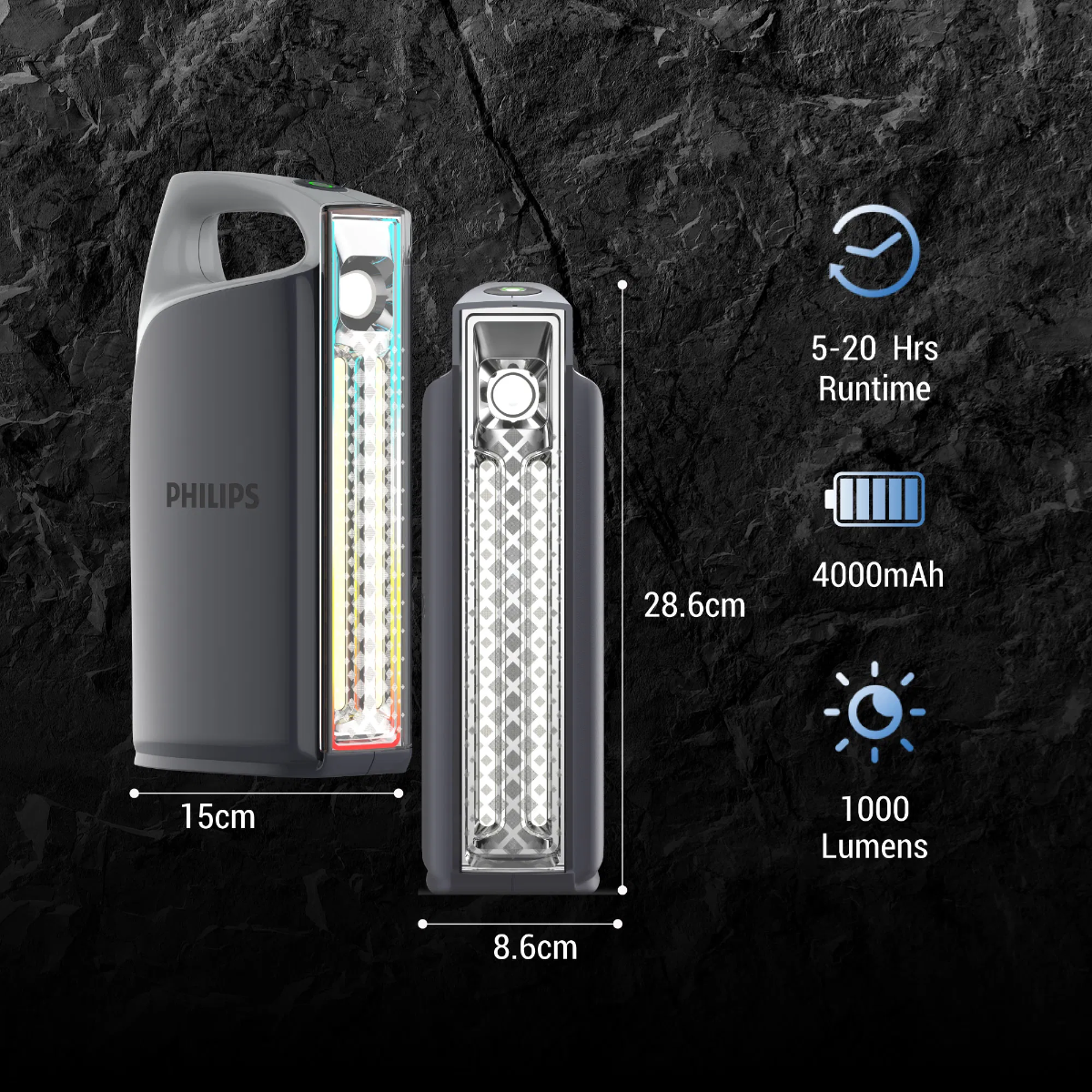 Philips ABS Multi-Functional Rechargeable Flashlight, Portable Light, RGB Ambient Light -1000Lumens, 100m Beam Range SFL3402/56