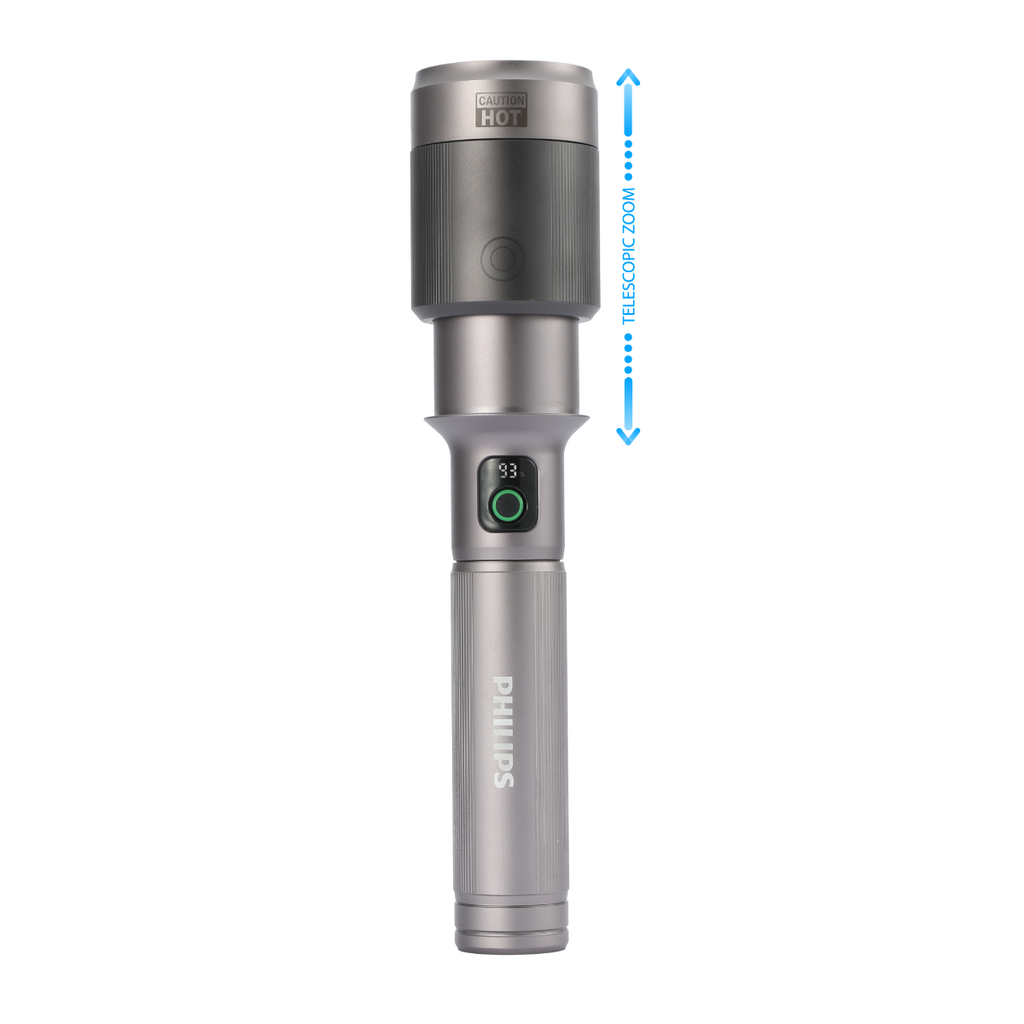 PHILIPS Aircraft Aluminium Alloy 33.2cms Zoom LED Rechargeable Flashlight / Torch – 2500Lumens, 860m Range, 9000mAh SFL5102/56