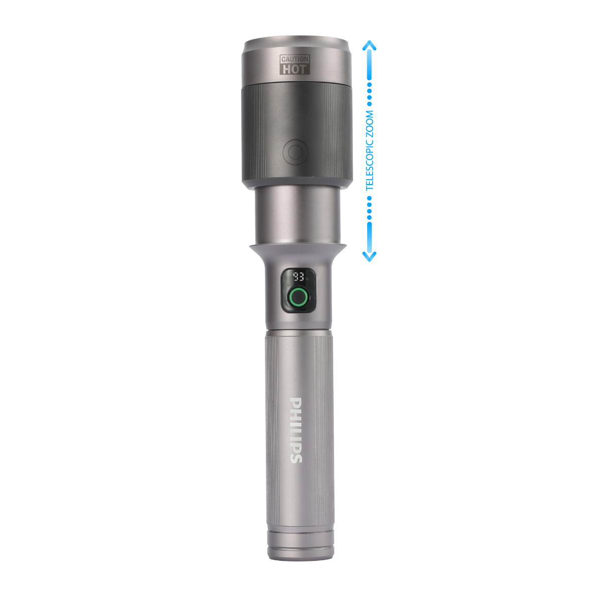 PHILIPS Aircraft Aluminium Alloy 33.2cms Zoom LED Rechargeable Flashlight / Torch – 2500Lumens, 860m Range, 9000mAh SFL5102/56