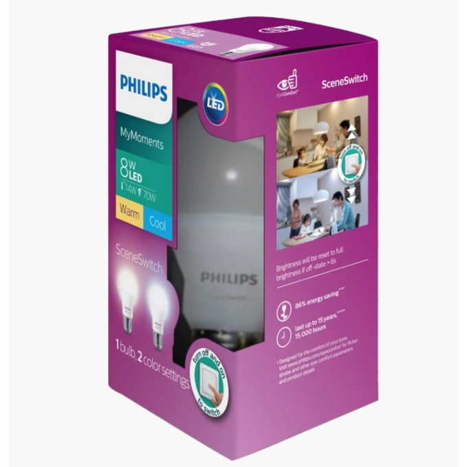 Philips MyMoments SceneSwitch LED Bulb - E27 8 W Warm & Cool