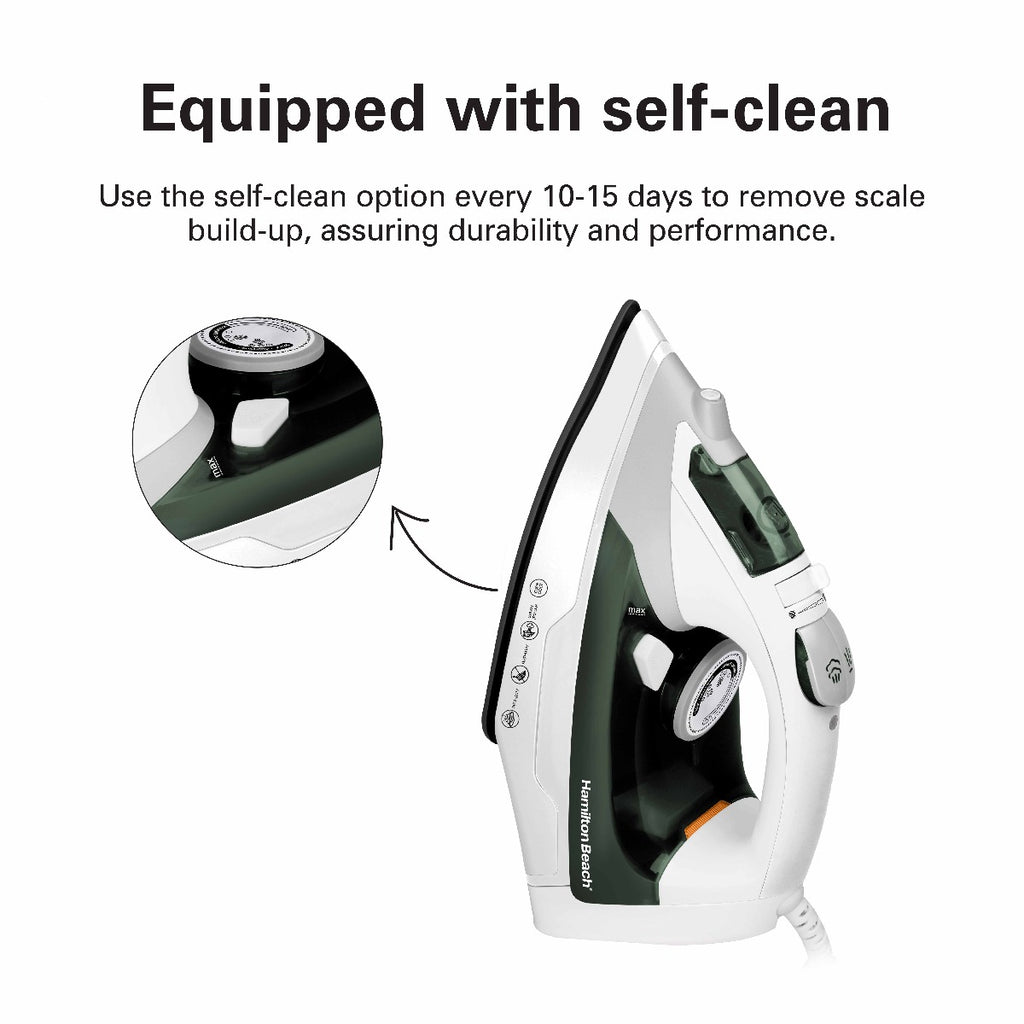 Hamilton Beach Steam Iron 2200W, Vertical steam, 23g/min steam flow, steam shot, water spray, Dry & 3 steam settings, non-stick soleplate, Anti-drip, Anti-calc, Self clean, 2 yrs warranty, ST2747-ME
