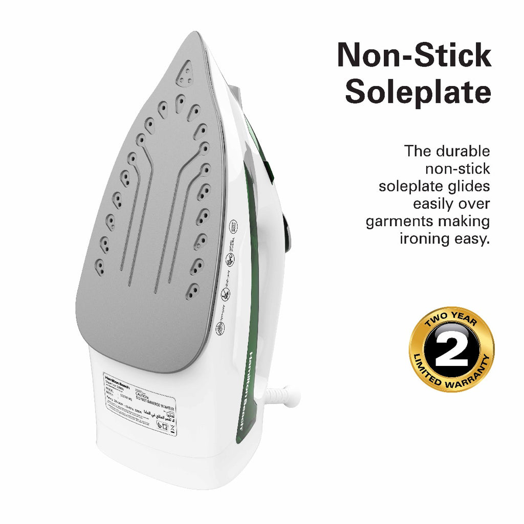 Hamilton Beach Steam Iron 2200W, Vertical steam, 23g/min steam flow, steam shot, water spray, Dry & 3 steam settings, non-stick soleplate, Anti-drip, Anti-calc, Self clean, 2 yrs warranty, ST2747-ME