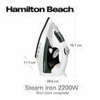 Hamilton Beach Steam Iron 2200W, Vertical steam, 23g/min steam flow, steam shot, water spray, Dry & 3 steam settings, non-stick soleplate, Anti-drip, Anti-calc, Self clean, 2 yrs warranty, ST2747-ME