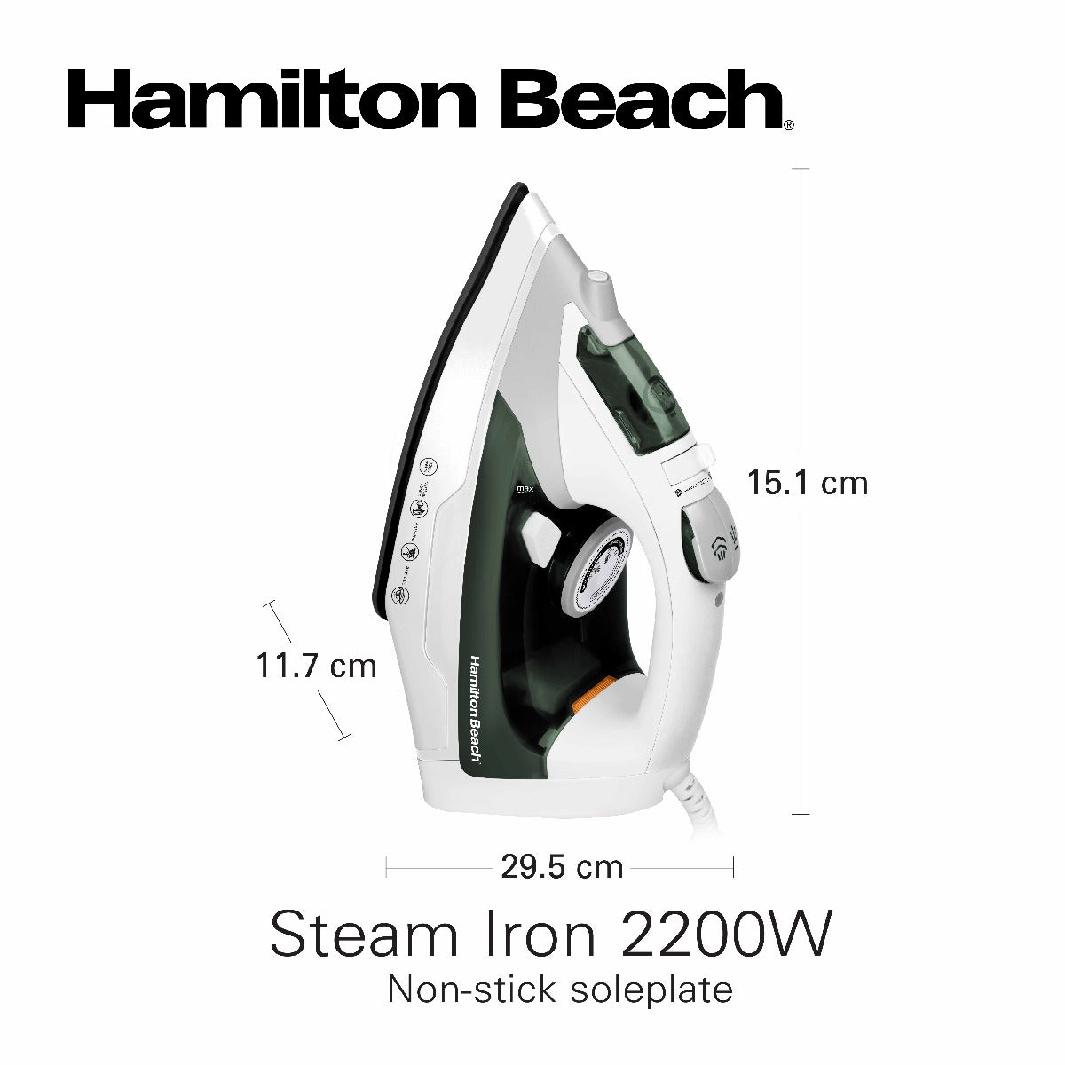 Hamilton Beach Steam Iron 2200W, Vertical steam, 23g/min steam flow, steam shot, water spray, Dry & 3 steam settings, non-stick soleplate, Anti-drip, Anti-calc, Self clean, 2 yrs warranty, ST2747-ME