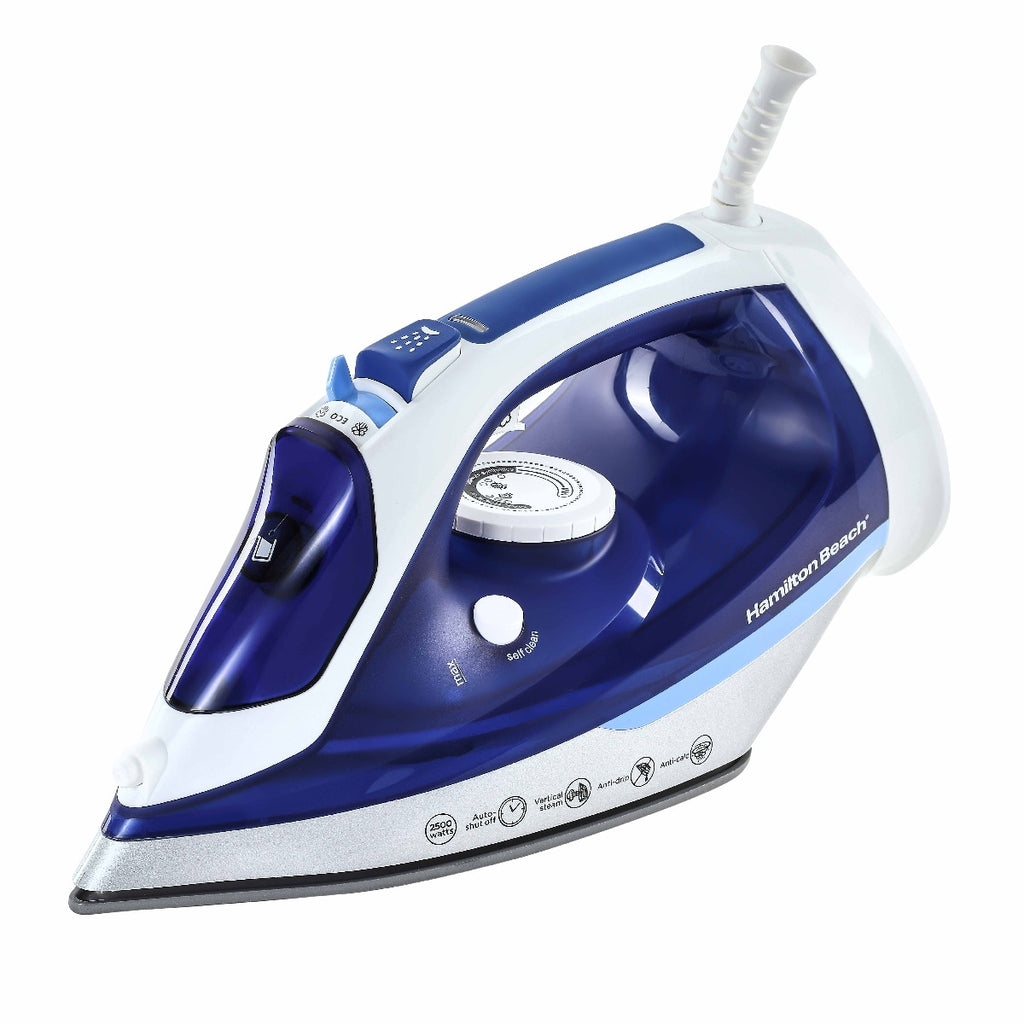 Hamilton Beach Steam Iron 2500W, Ceramic soleplate, Auto-Shut Off, Vertical steam, 35g/min steam, steam shot, with 3 settings, 300ml, Anti-drip, Anti-calc, Self clean, 2 yrs warranty, ST3797-ME