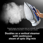 Hamilton Beach Steam Iron 2500W, Ceramic soleplate, Auto-Shut Off, Vertical steam, 35g/min steam, steam shot, with 3 settings, 300ml, Anti-drip, Anti-calc, Self clean, 2 yrs warranty, ST3797-ME