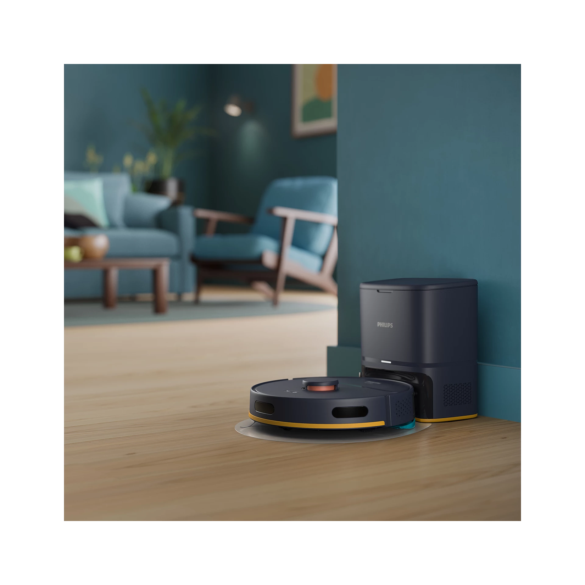 Philips Vacuum and Mop Robot HomeRun 2000 Series - Up to 120 min Runtime, With Auto-empty Station, Suction Power 6000 Pa, HomeRun App Enabled, LDS Radar, Dark Blue - XU2100/10